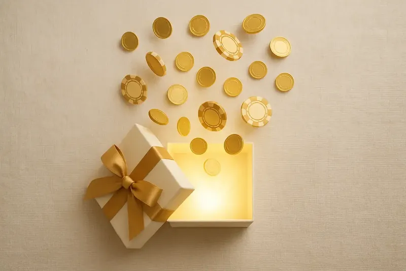 Luxury Bonus Gift Box Premium gift box opening with gold light, casino chips and coins