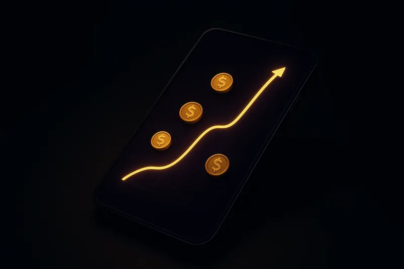 Mobile crash game interface with glowing graph and scattered coins