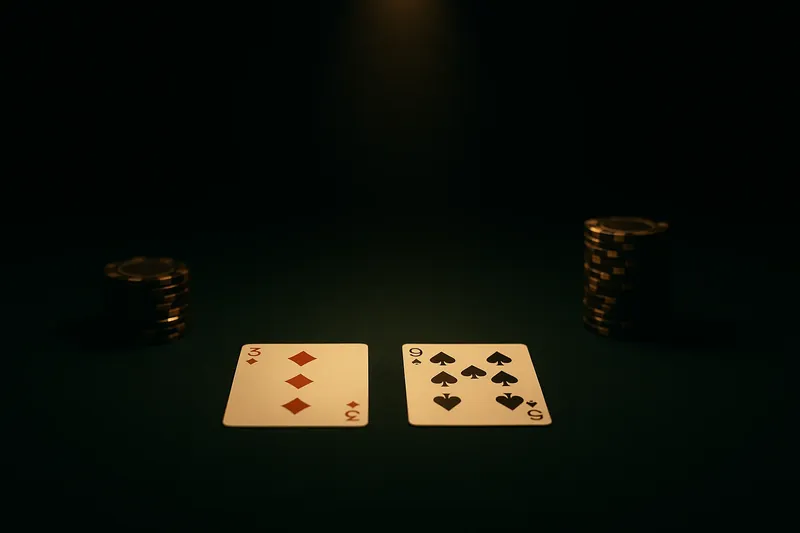 Face-up baccarat cards and chip stacks on green felt table