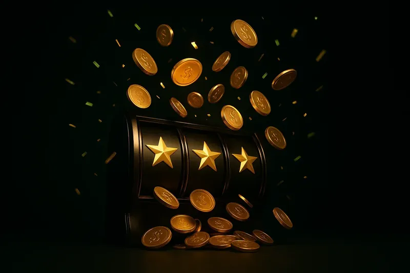 Golden coins raining over winning slot screen in premium casino